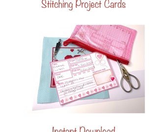 Printable Valentine cross stitch project cards for organisation, cross stitch gift, cross stitch organisation, gift for cross stitcher