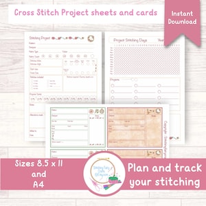 Printable Cross Stitch Project Planner & Cards (Digital Download) For cross stitchers, cross stitching gift.