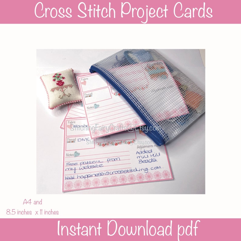 Printable cross stitch project cards for organisation, cross stitch gift, cross stitch organisation, gift for cross stitcher image 3