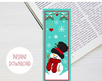 Pdf Christmas Snowman Bookmark Cross Stitch Pattern, Instant Download, cross stitch gift, book lover