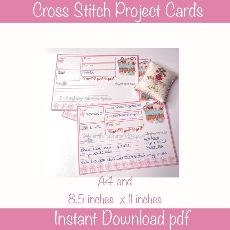 Printable cross stitch project cards for organisation, cross stitch gift, cross stitch organisation, gift for cross stitcher image 4