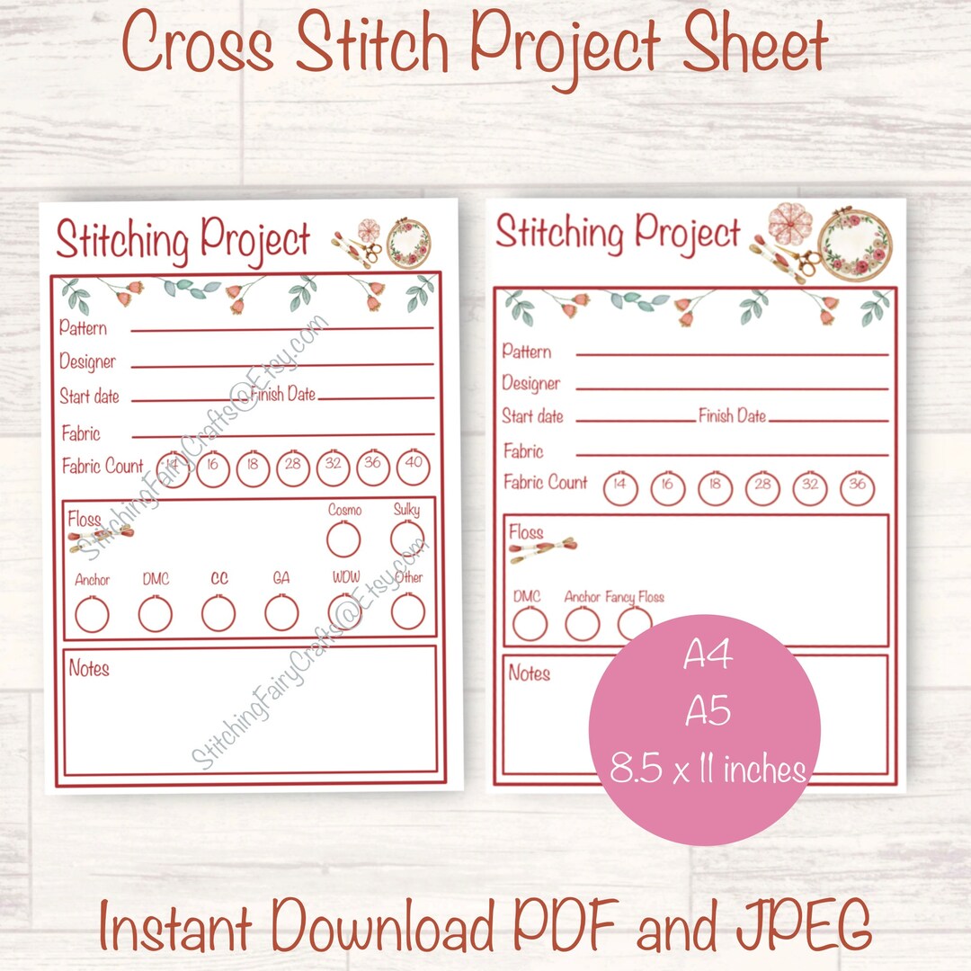Printable Stitching Planner One Page, Embroidery Planner, Cross Stitch ...
