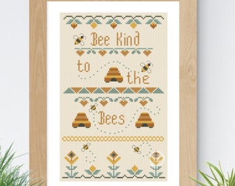 Bee Cross Stitch Pattern, Be Kind to The Bees pdf Cross stitch pattern, modern cross stitch, gift for her, birthday gift, Mothers Day.