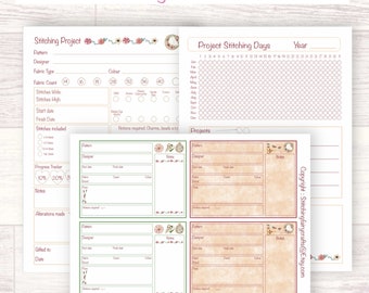 Printable stitching planner and project cards, embroidery planner, cross stitch gift, cross stitch organisation, gift for cross stitcher