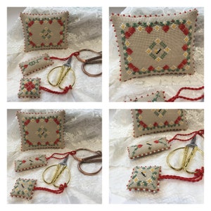 Cross stitch pdf pattern,  Summer Strawberries Pillow and Scissor Fobs cross stitch pattern, free delivery.