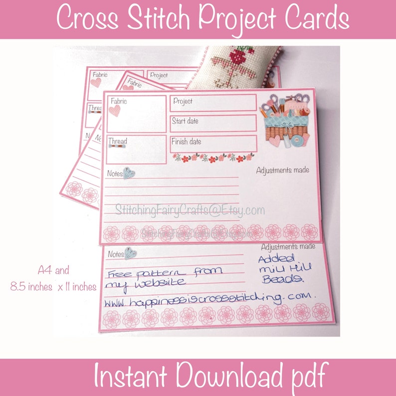 Printable cross stitch project cards for organisation, cross stitch gift, cross stitch organisation, gift for cross stitcher image 6