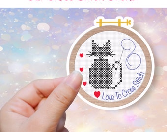 Gloss Vinyl Sticker, Love to Cross Stitch,  cross stitch theme, cross stitch sticker, die-cut, waterproof, cross stitch gift, waterproof.