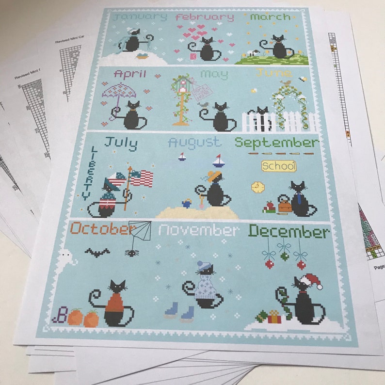 Calendar Black Cat Cross stitch pdf pattern modern cross Etsy