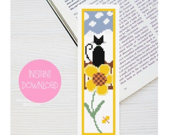 Pdf Summer Sunflower Bookmark Cross Stitch Pattern, Instant Download, cross stitch gift, book lover