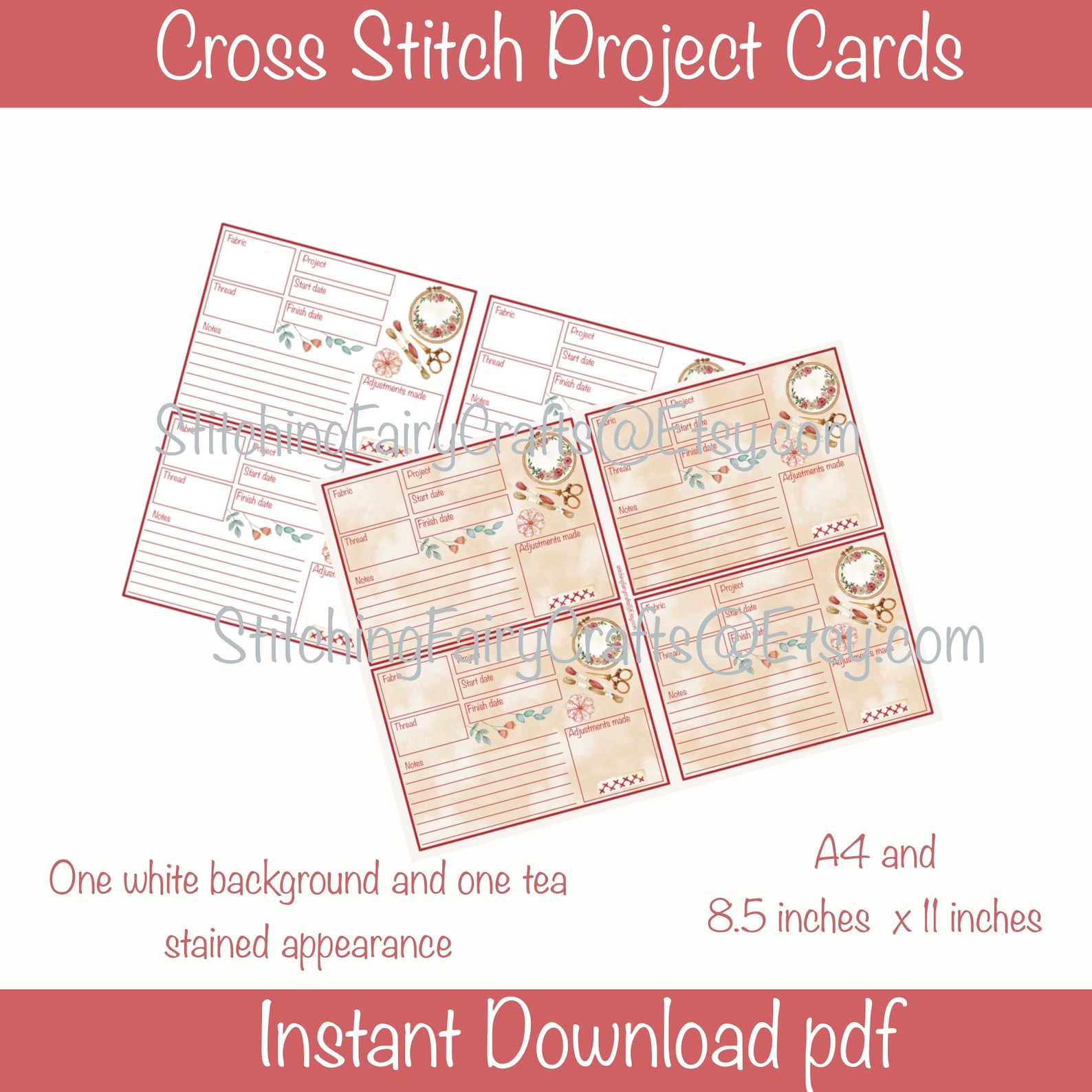 Printable Cross Stitch Project Cards for Organisation, Cross Stitch