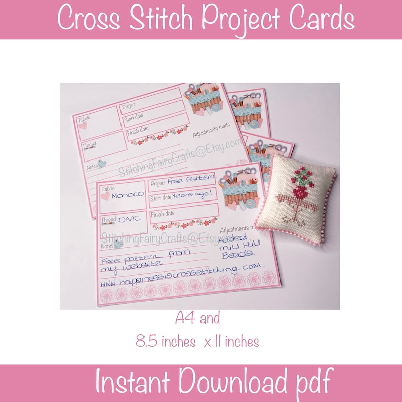 Printable cross stitch project cards for organisation, cross stitch gift, cross stitch organisation, gift for cross stitcher image 7