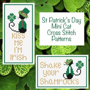St Patrick&#39;s Day Cat Cross Stitch Pattern: Lucky Mini Cats (PDF Pattern)