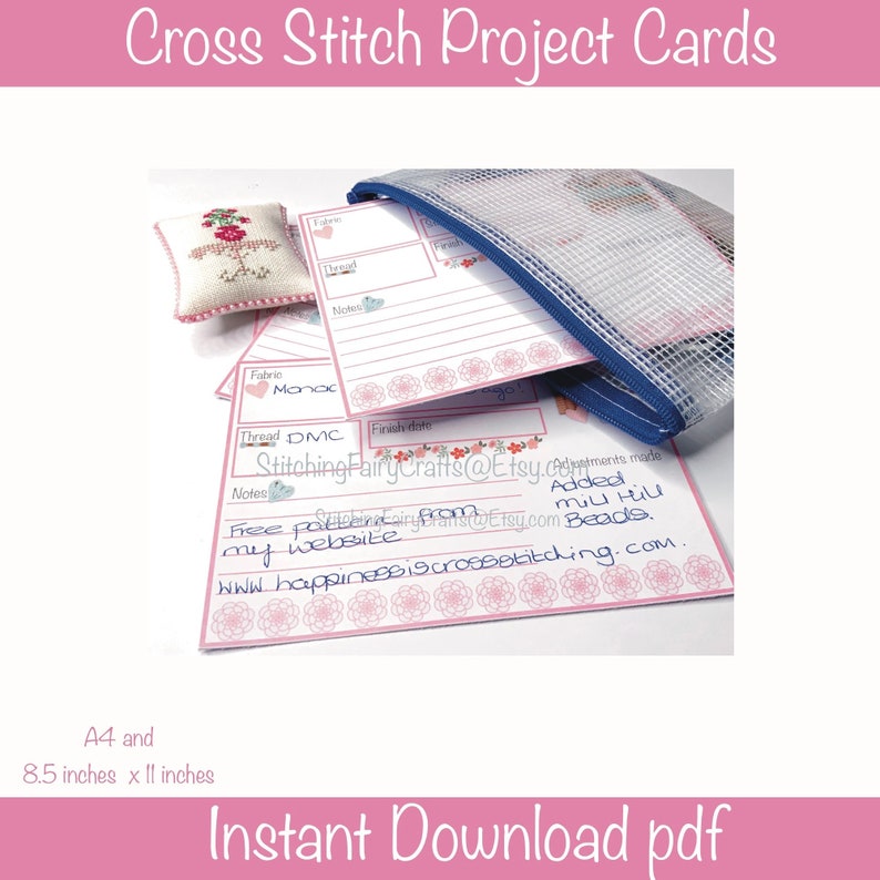 Printable cross stitch project cards for organisation, cross stitch gift, cross stitch organisation, gift for cross stitcher image 2
