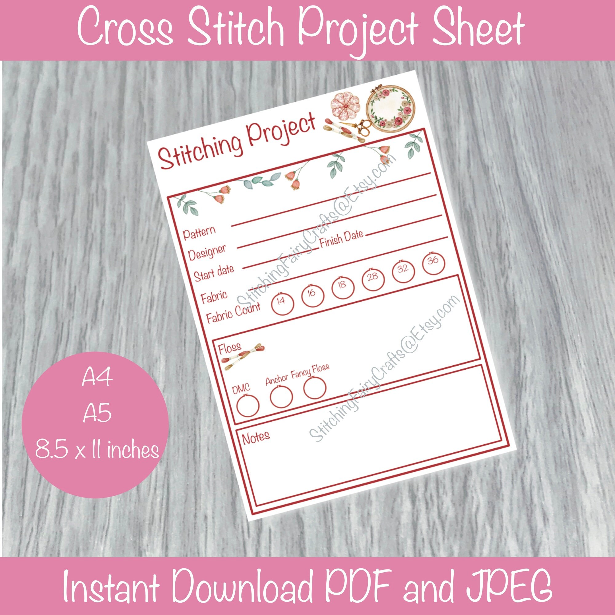 Printable Stitching Planner One Page Embroidery Planner - Etsy