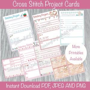 Printable cross stitch project cards for organisation, cross stitch gift, cross stitch organisation, gift for cross stitcher image 9