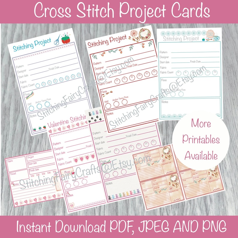 Printable cross stitch project cards for organisation, cross stitch gift, cross stitch organisation, gift for cross stitcher image 9