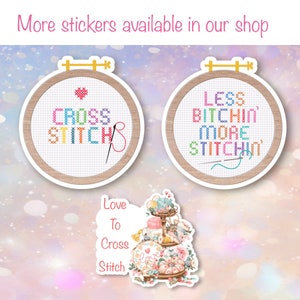 Gloss Vinyl or matt Sticker Love to Cross Stitch, cross stitch theme, cross stitch sticker, die-cut, waterproof, image 6
