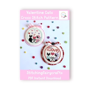 Valentine Cats Cross Stitch Pattern: Easy Beginner Chart (PDF Pattern)