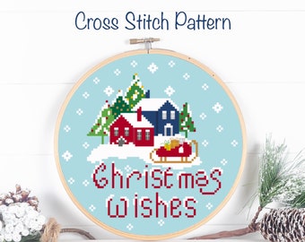 Christmas Wishes  Cross stitch pdf pattern, Easy pattern, Christmas Trees,  Houses, Snowflakes, Christmas Gift, cross stitch lover.