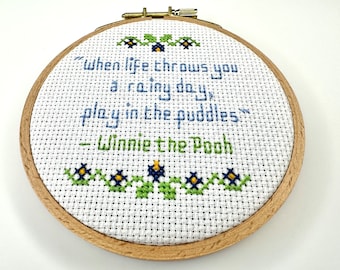 Completed cross stitch in a hoop, Winnie the Pooh Quote Cross Stitch, Embroidery gift, hand made, wall decor, child’s room decor,