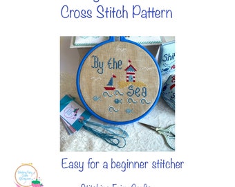 By The Sea Beach Themed Cross Stitch Pattern, pdf, instant download, cross stitch gift.