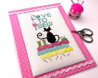 Cross Stitch Cat pdf cross  stitch pattern, Love to Sew,  instant download, gift for her, Mother’s Day FREE DELIVERY