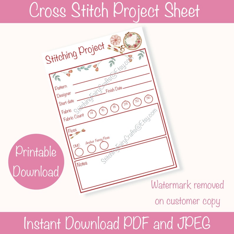 Printable Stitching Planner One Page Embroidery Planner - Etsy