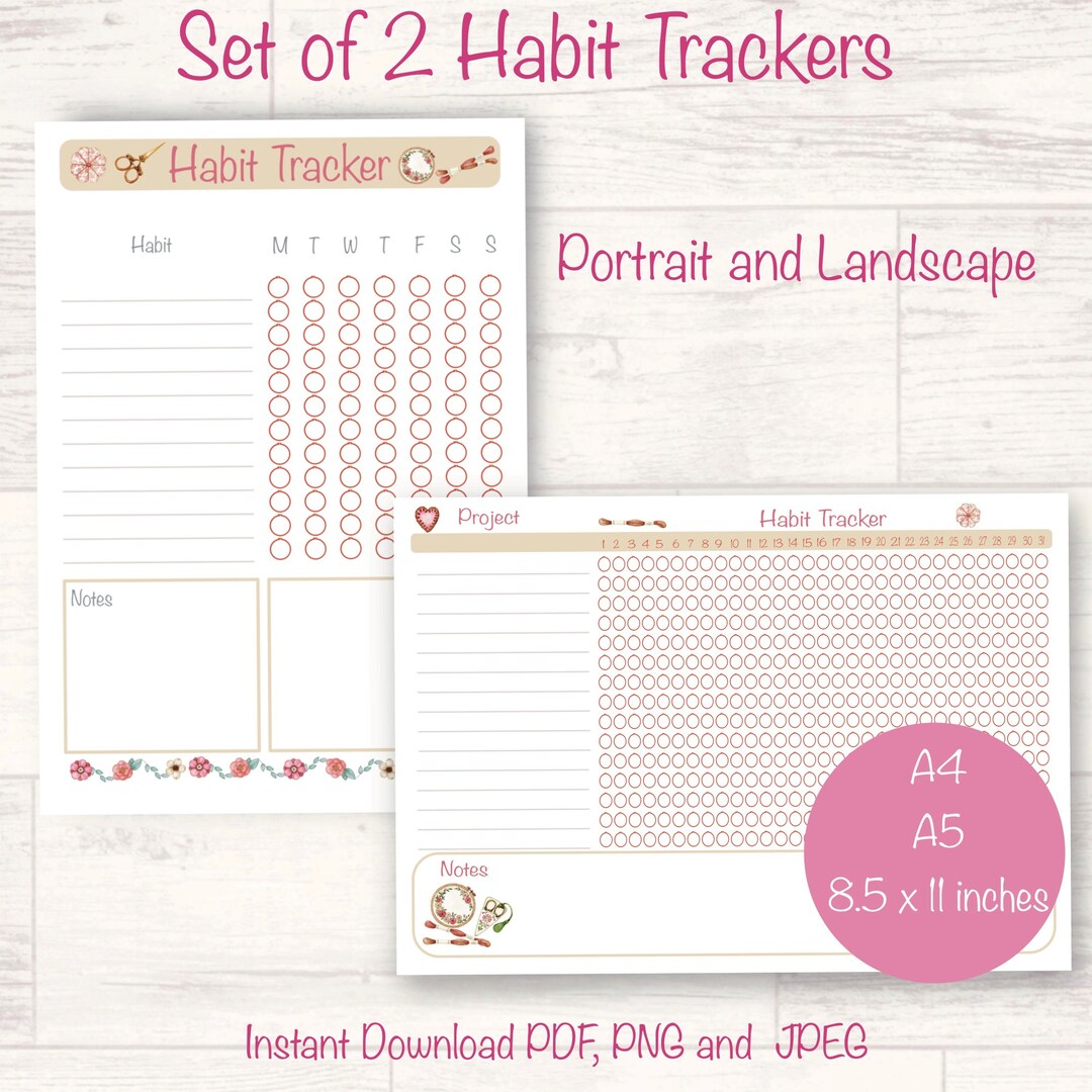 Set of Two Printable Cross Stitch Habit Tracker, Monthly, Craft ...