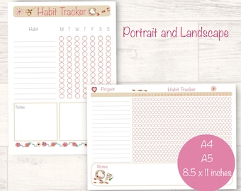 Set of two printable cross stitch habit tracker,  monthly, craft organiser, digital download, x stitch, gift for cross stitcher.