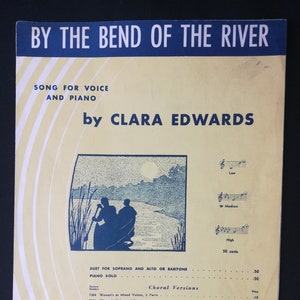 By the Bend of the River Vintage 1927 Color Illustrated Paper Sheet Music for Piano and Voice Physical Copy