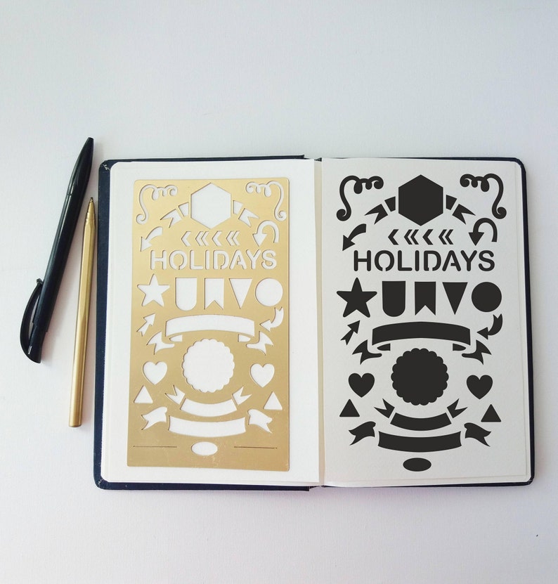 Bullet Journal Stencil Banners and Flag Stencil Planner Stencil fits A5 journal /& Midori Regular.Gold Planner Stencil