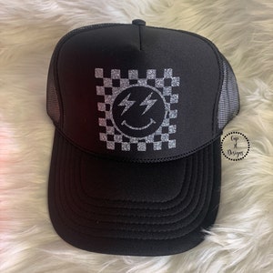 Checker Print Smiley Trucker Hat