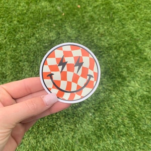 Orange/Beige Smiley Checker Sticker | Waterproof Sticker