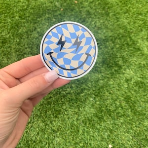 Blue/Beige Smiley Checker Sticker | waterproof sticker