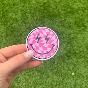 Pink/light pink Smiley Checker Sticker | waterproof sticker