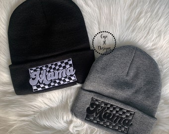 Mama Beanie | Checkered Beanie | Embroidered Beanie