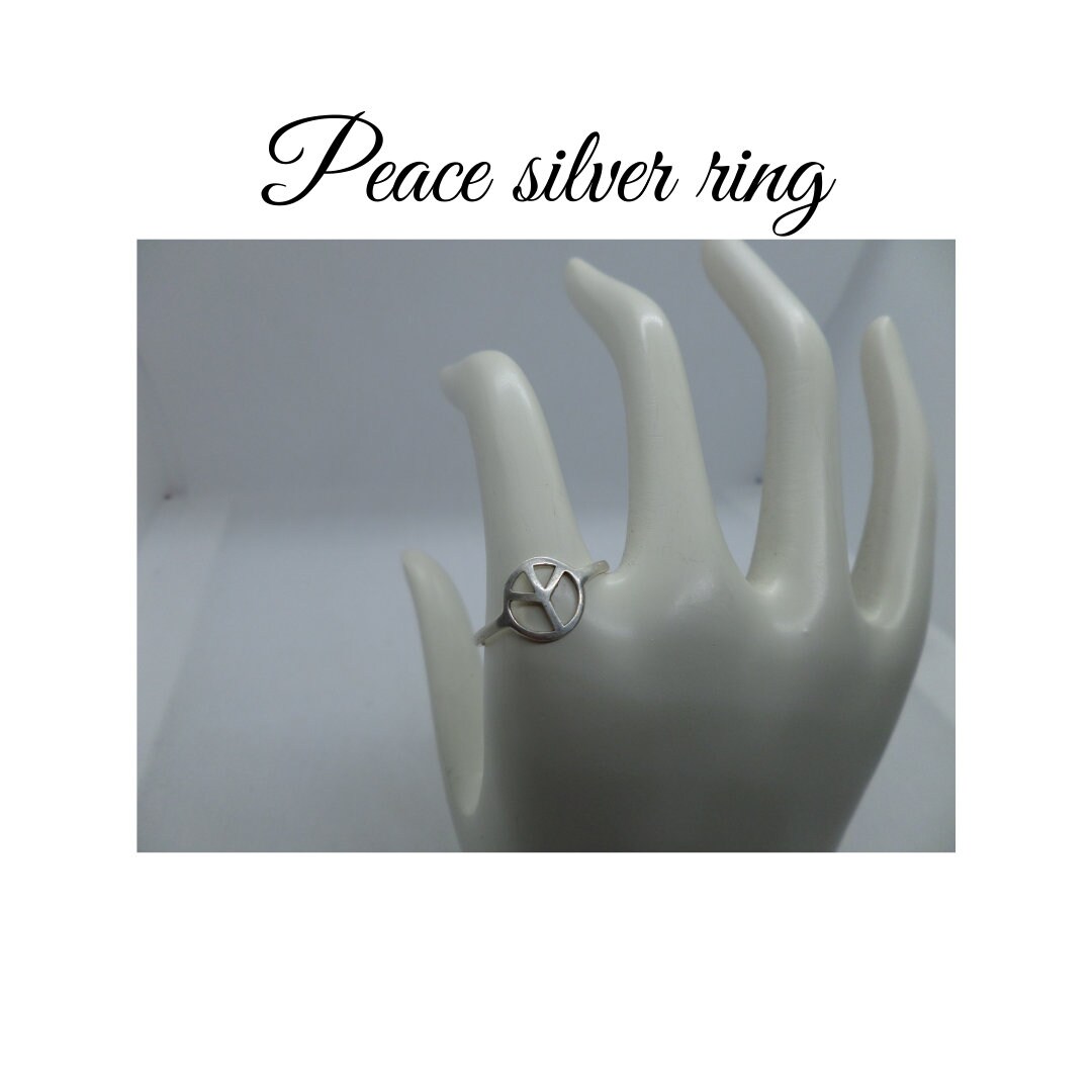 Anello Unisex In Argento 925 Con Simbolo Del Cuore E Della Pace - Fascia Sottile, Taglie 4-10