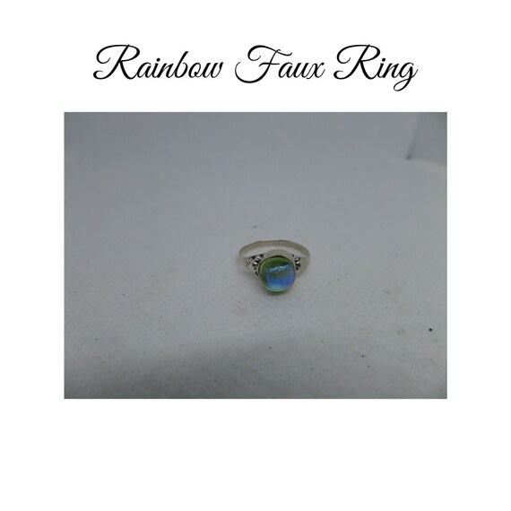 Sterling Silver Heart Ring, Rainbow Resin Inlay, … - image 2