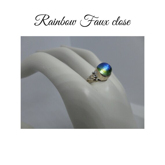 Sterling Silver Heart Ring, Rainbow Resin Inlay, … - image 1