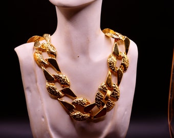 Distinct rolled gold plated patterned necklace. Originated from Europe. Heavy weight, statement piece