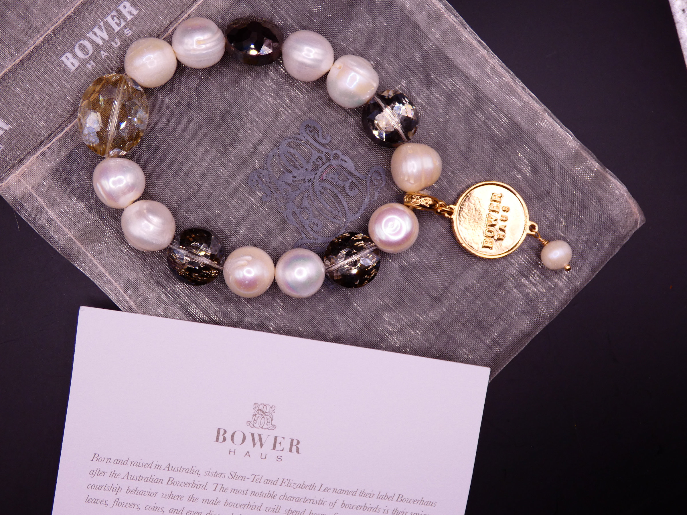 Bower Haus Brand Baroque Pearl and Smoky Quartz Crystal Bracelet