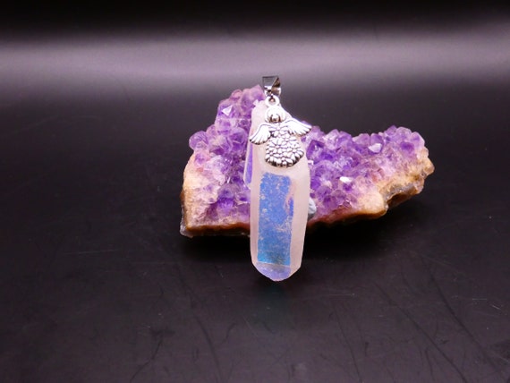 Aqua aura rainbow crystal with protection silver … - image 3
