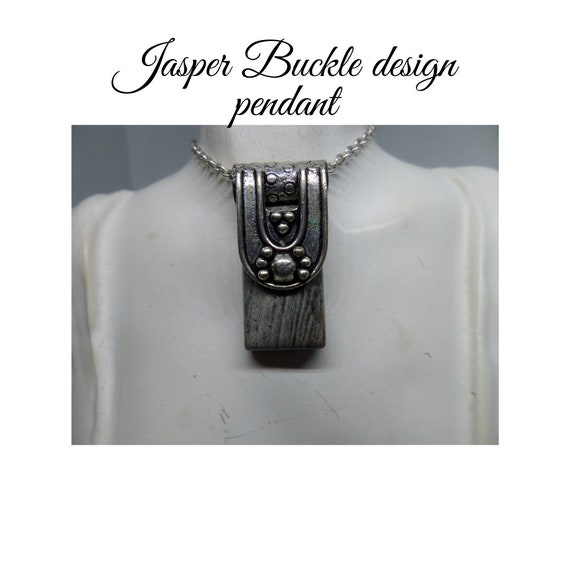 Jasper Buckle Pendant, Silver Encased Gemstone, B… - image 1
