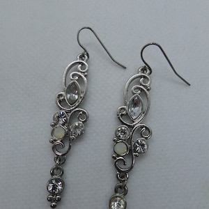 Art Deco white and diamante chandelier drop earrings