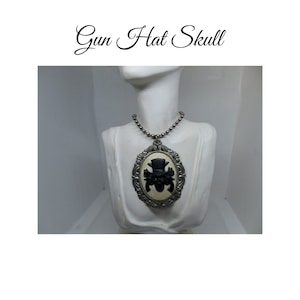 Cowboy Skull Pendant, Gun & Hat, Gothic Western Jewelry