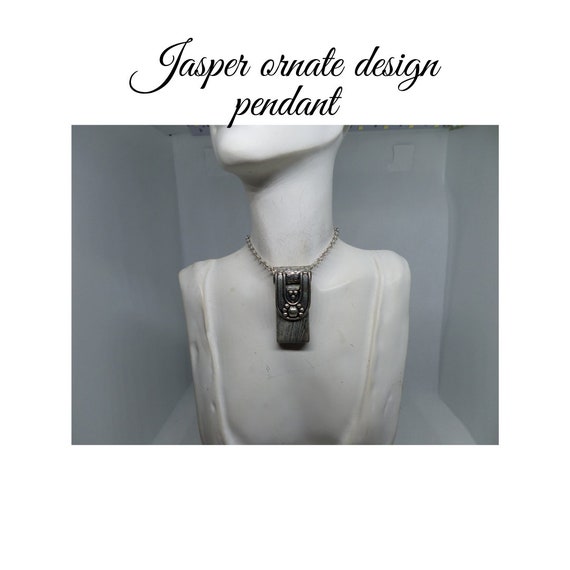 Jasper Buckle Pendant, Silver Encased Gemstone, B… - image 2