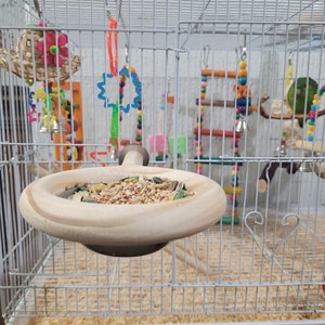 Small Bird Cage Perch: Pine Wood Snack Feeder with Stainless Steel Bowl bild 4