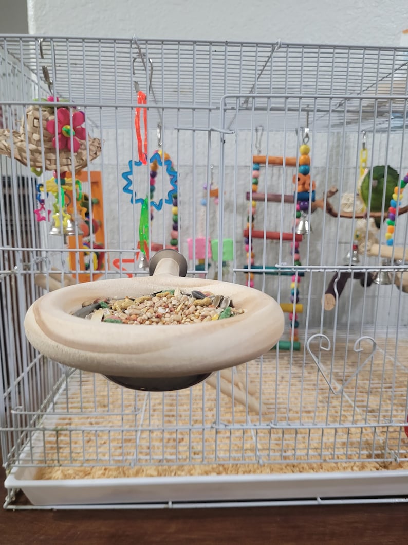 Small Bird Cage Perch: Pine Wood Snack Feeder with Stainless Steel Bowl bild 4