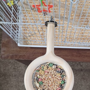 Small Bird Cage Perch: Pine Wood Snack Feeder with Stainless Steel Bowl bild 1