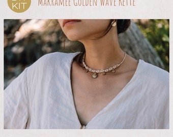 DIY KIT Makramee Kette golden WAVE • wähle deine Wunschfarbe • Makramee Set | Makramee Material | Anleitung zum Knüpfen | Bastelset